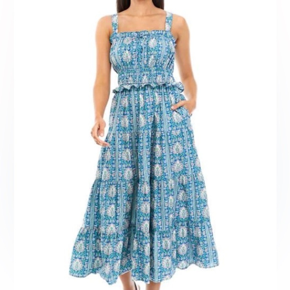 Chelsea & Theodore Blue Floral Midi Dress